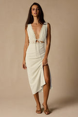 Connie Ivory Lace Tie-Front Midi Dress