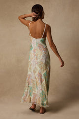 Nicole Light Sage Multi Patchwork Slip Midi Dress