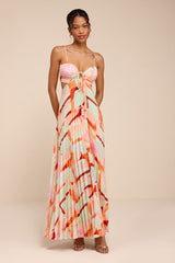 Myla Mint Green Multi Pleated Tie-Back Maxi Dress