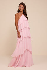 Aveley Light Pink Tiered Shift Maxi Dress