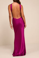Sienna Magenta Satin Backless Maxi Dress