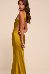 Sienna Chartreuse Satin Backless Maxi Dress