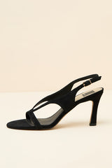 Izela Onyx Suede Leather Slingback High Heel Sandals