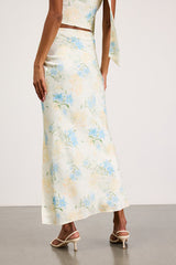 Patrice Cream Multi Floral Ruched Maxi Skirt