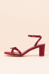 Rezzy Burgundy Satin Bow Ankle Strap High Heel Sandals