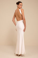 Deanira White Satin Backless Column Maxi Dress