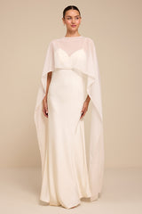 Mercedes White Satin Cape Wedding Dress