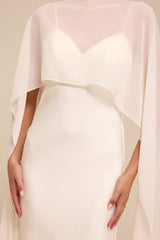 Mercedes White Satin Cape Wedding Dress