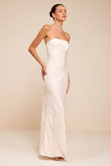 Maura White Strapless Floral Jacquard Wedding Dress