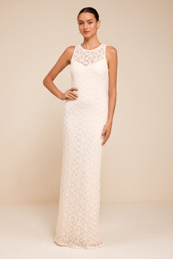Asteria White Lace Column Wedding Dress