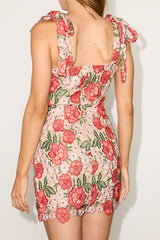 Delyn Beige Multi Floral Crochet Mini Dress