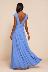 Marna Periwinkle Blue Slinky Knit Drop Waist Maxi Dress