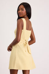 Sarie Light Yellow Textured Button-Front Mini Dress