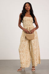 Indie Tan and Ivory Boho Print Wide-Leg Jumpsuit