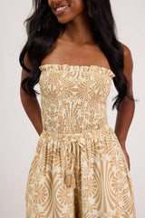 Indie Tan and Ivory Boho Print Wide-Leg Jumpsuit