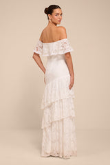 Poet White Lace Tiered Maxi Dress