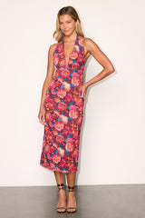 Diona Pink Multi Floral Halter Midi Dress