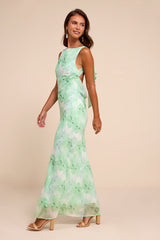 Eudora Mint Green Floral Cowl Back Maxi Dress