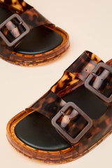 Julio Tortoise Vinyl Buckle Slide Sandals