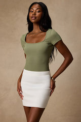 Reese Olive Green Ribbed Knit Cross-Back Bodysuit