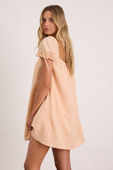 Mirela Peach Textured Shift Mini Dress
