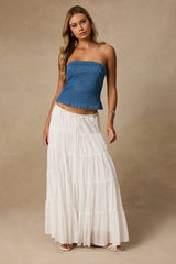 Anari Medium Wash Denim Strapless Top