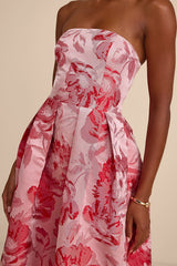 Elsa Light Pink Floral Jacquard Strapless Maxi Dress
