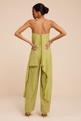 Kiko Lime Green Strapless Overlay Wide-Leg Jumpsuit