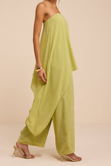 Kiko Lime Green Strapless Overlay Wide-Leg Jumpsuit