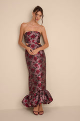 Sharra Mauve Floral Jacquard Bubble Hem Maxi Dress