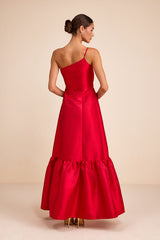 Coco Red Taffeta One-Shoulder Maxi Dress