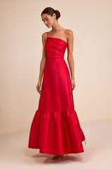 Coco Red Taffeta One-Shoulder Maxi Dress