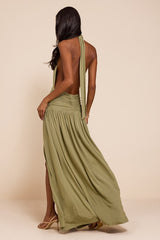 Reem Sage Jersey Knit Backless Maxi Dress