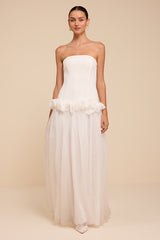 Ayla White Strapless Drop Waist Maxi Dress