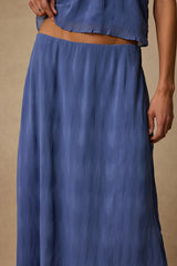 Paola Denim Blue Textured Maxi Skirt