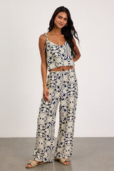Abril Navy and Ivory Boho Print Tie-Strap Cami Top
