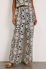 Abril Navy and Ivory Boho Print Wide-Leg Pants