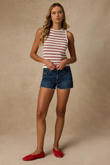Linley Ivory and Red Striped Knit Tank Top