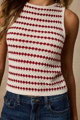 Linley Ivory and Red Striped Knit Tank Top