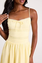 Elina Light Yellow Pleated Midi Dress