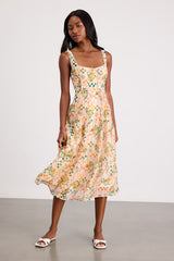 Anisa Cream Multi Print Sleeveless Midi Dress