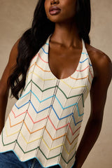 Madalya Ivory Multi Striped Halter Sweater Top