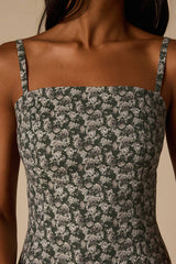 Teagan Dark Olive Floral Twill Mini Dress