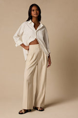 Rina Light Beige Pleated High-Rise Trousers