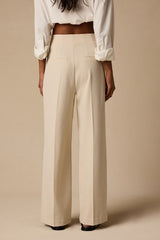 Rina Light Beige Pleated High-Rise Trousers
