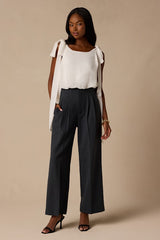 Rina Dark Grey Pleated High-Rise Trousers