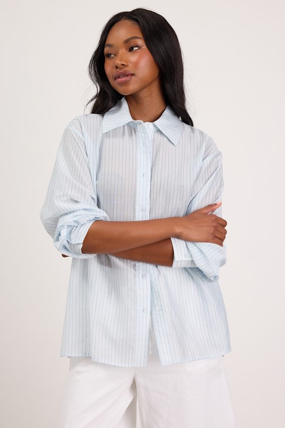 Petra Light Blue Pinstriped Button-Up Top