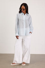 Petra Light Blue Pinstriped Button-Up Top