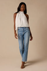 Charlie Ivory Textured Mock Neck Sash Top