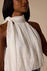 Charlie Ivory Textured Mock Neck Sash Top